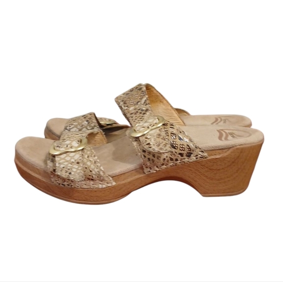 Dansko Snake Embossed Leather Sandals Double Strap Open Toe Mule Sz 8 - Picture 6 of 11